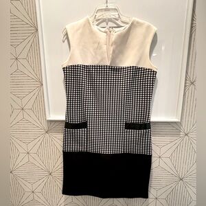Sandra Darren Houndstooth Dress with Leather Detail